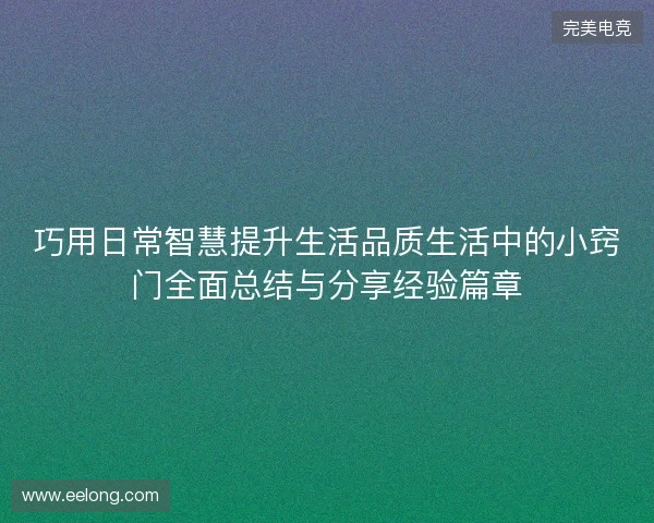 巧用日常智慧提升生活品质生活中的小窍门全面总结与分享经验篇章